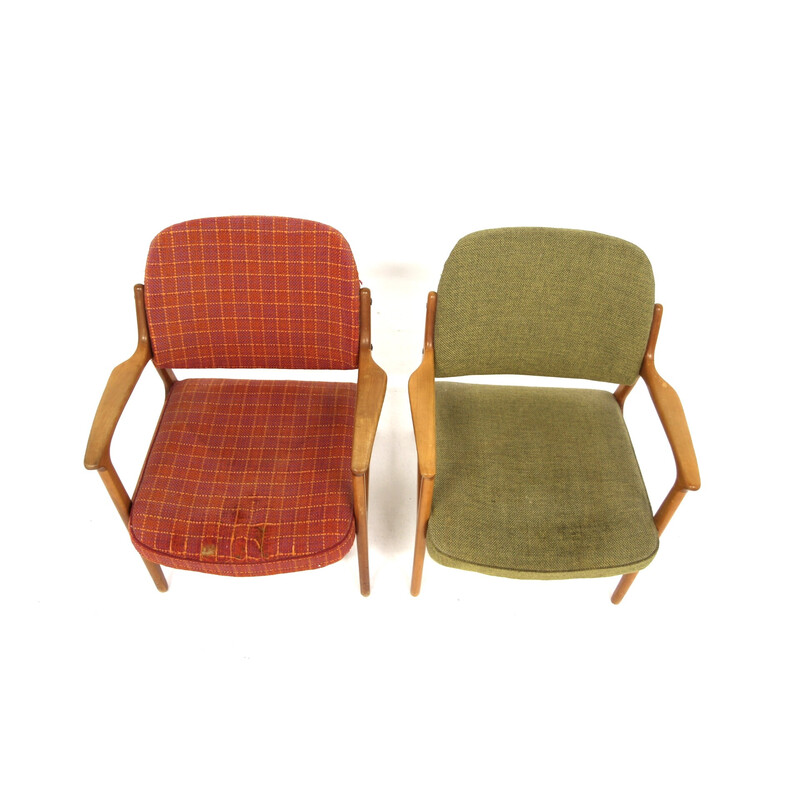 Pair of vintage beech and fabric armchairs for Bröderna Andersson, Sweden 1960