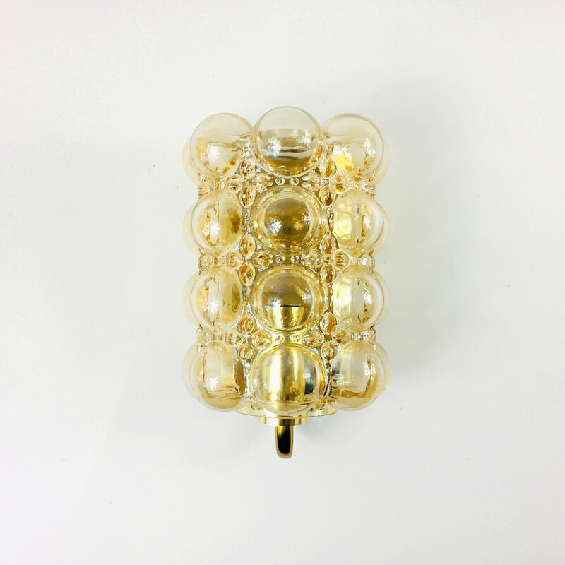 Vintage wall lamp in amber bubbled glass and brass by Helena Tynell for Limburg, Germany 1960