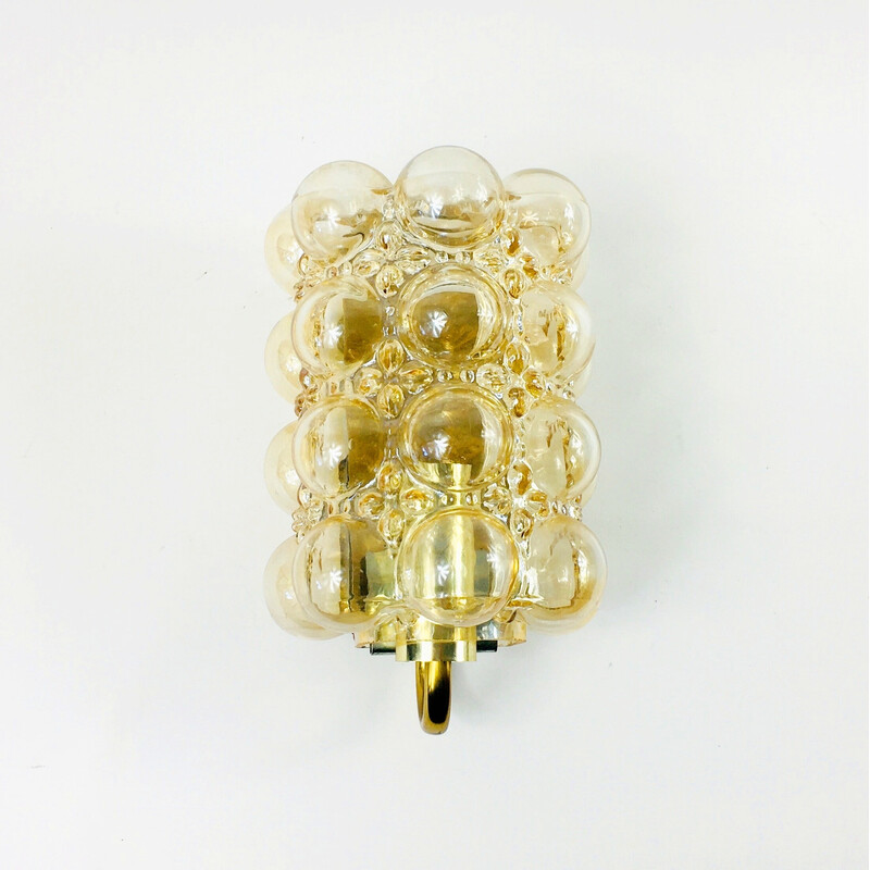 Vintage wall lamp in amber bubbled glass and brass by Helena Tynell for Limburg, Germany 1960