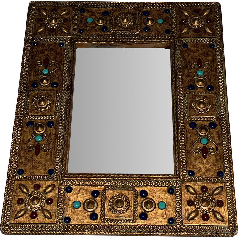 Vintage ceramic frame with fine stone inlays, France 1970