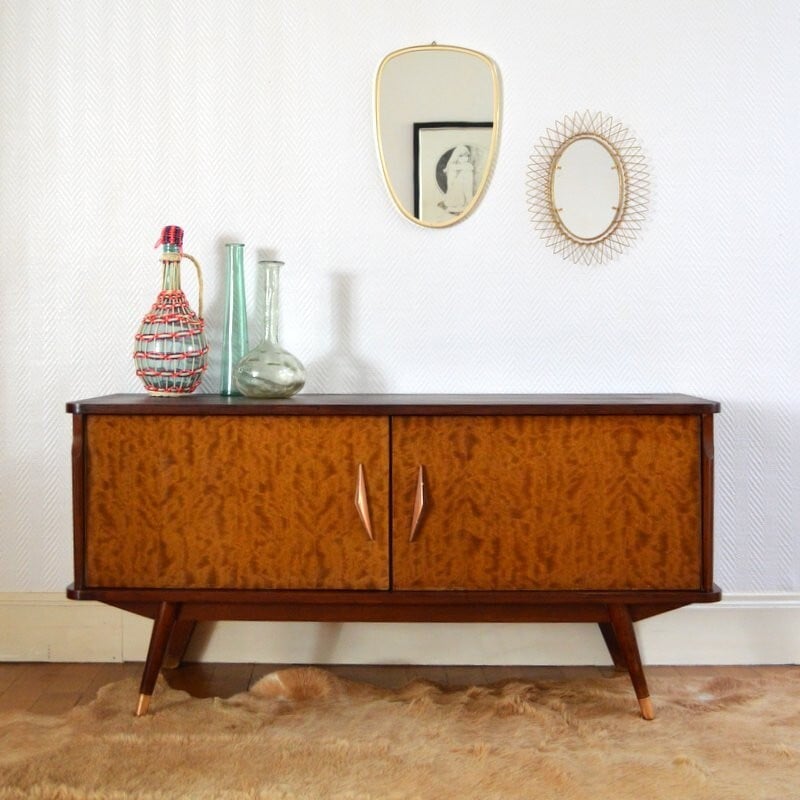 Small vintage sideboard in mahogany and burr wood - 1950s