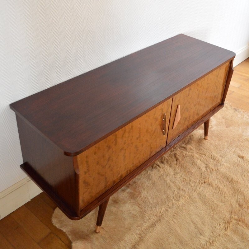 Small vintage sideboard in mahogany and burr wood - 1950s