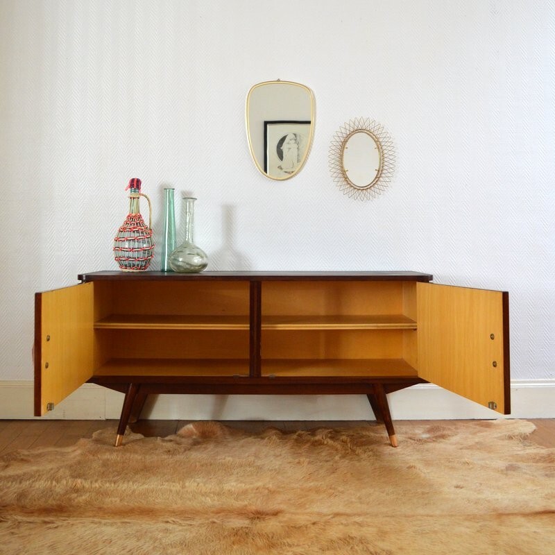 Small vintage sideboard in mahogany and burr wood - 1950s