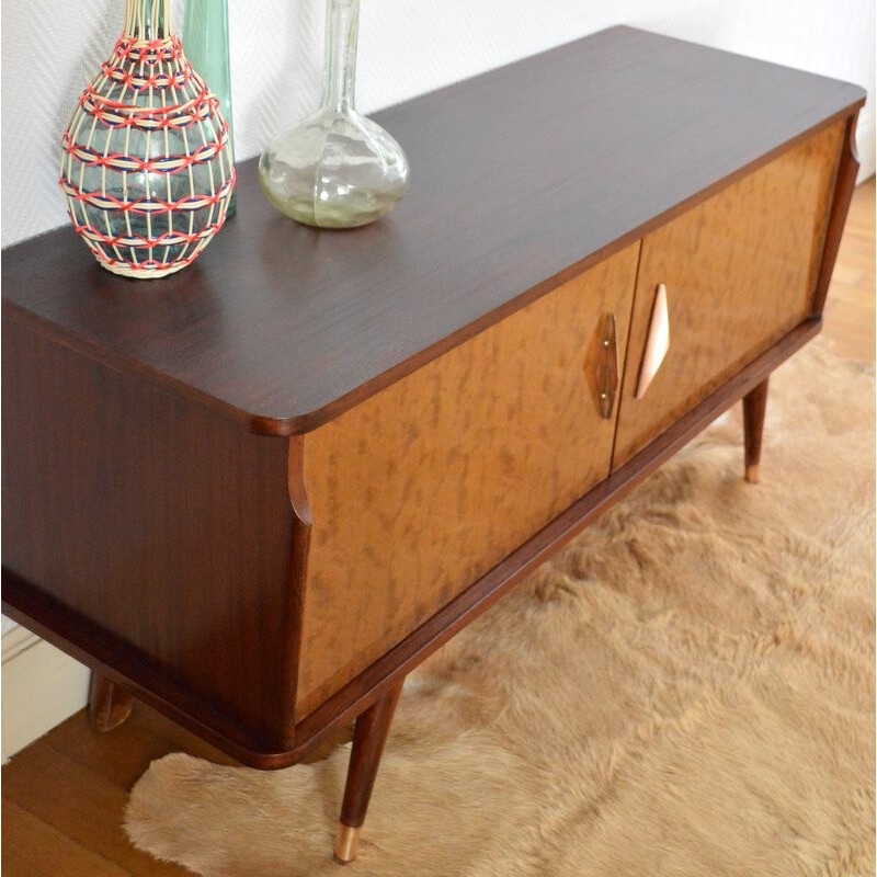 Small vintage sideboard in mahogany and burr wood - 1950s