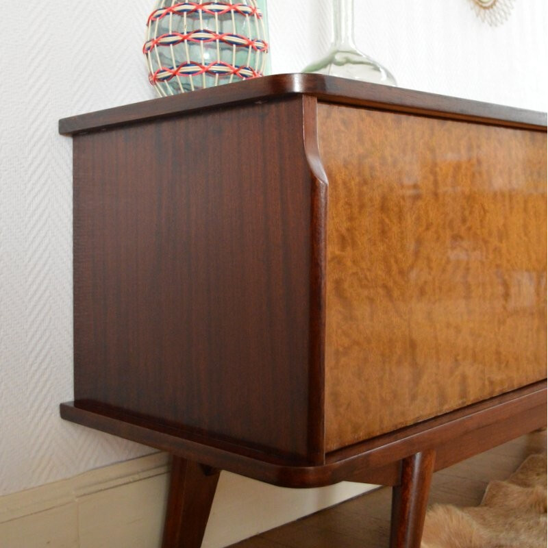 Small vintage sideboard in mahogany and burr wood - 1950s