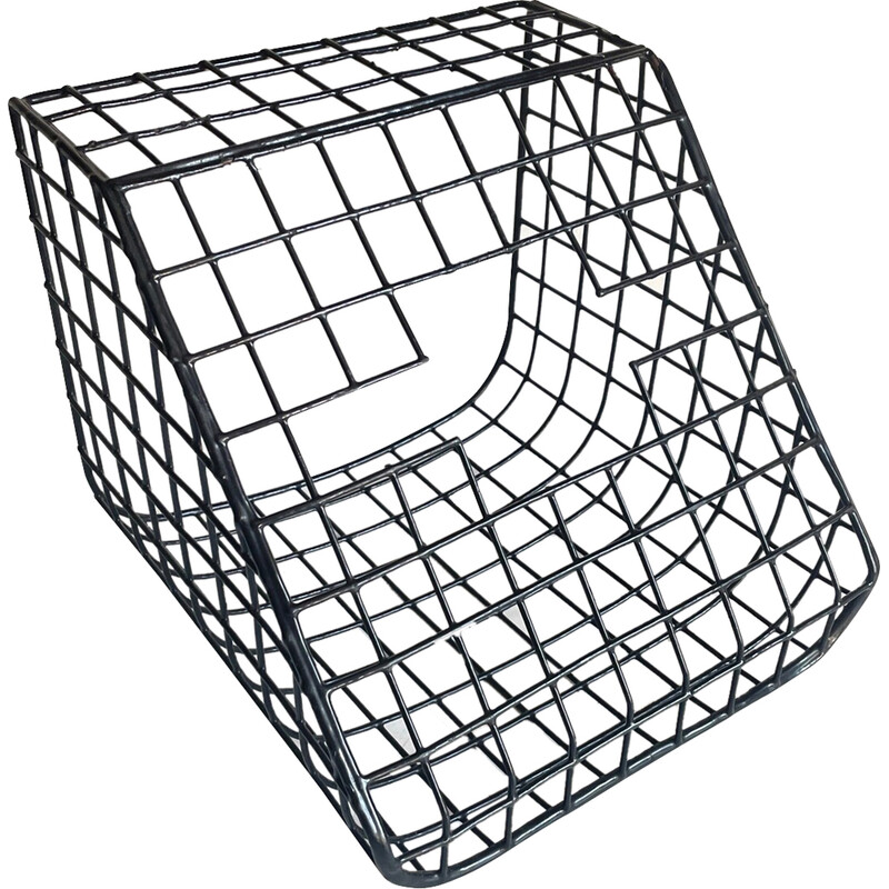 Vintage wall basket in steel wire and synthetic material, 1980