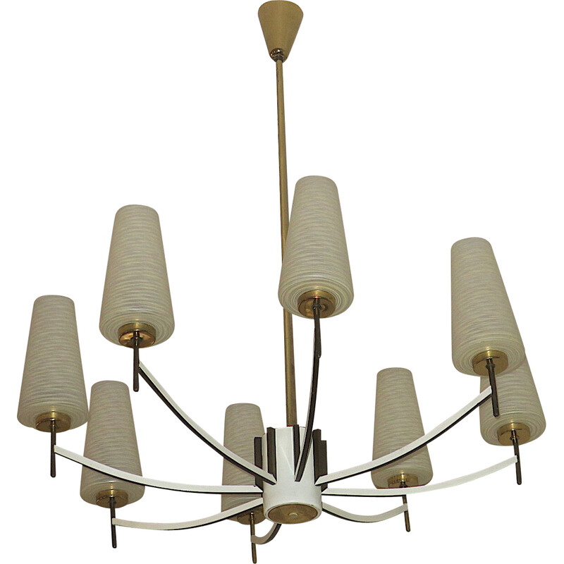 Vintage brass and glass chandelier, Italy 1970
