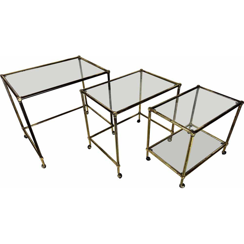 Vintage nesting table in brass and glass, Italy 1950