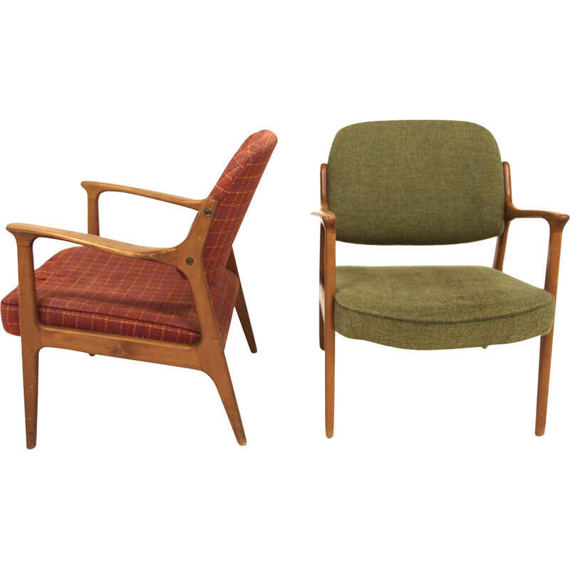 Pair of vintage beech and fabric armchairs for Bröderna Andersson, Sweden 1960