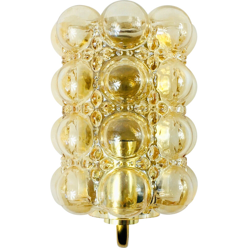 Vintage wall lamp in amber bubbled glass and brass by Helena Tynell for Limburg, Germany 1960