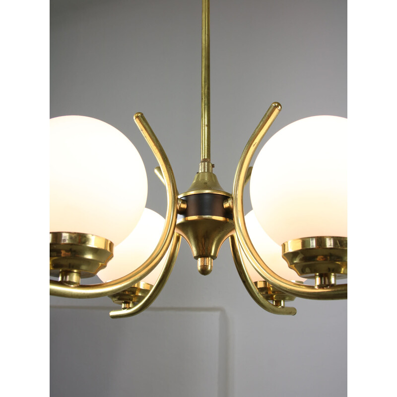 Vintage brass and opaline chandelier, Italy