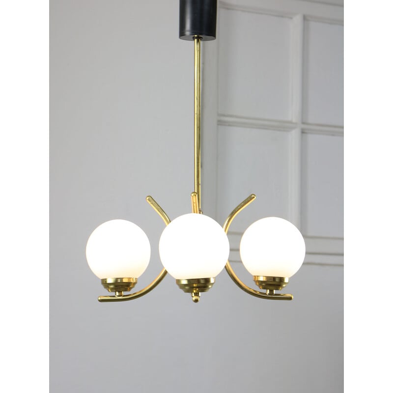 Vintage brass and opaline chandelier, Italy