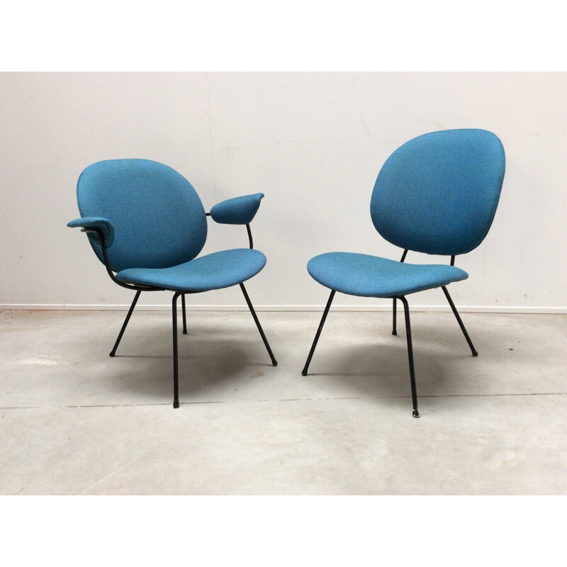 Pair of blue low armchairs by Willem Gispen - 1960s