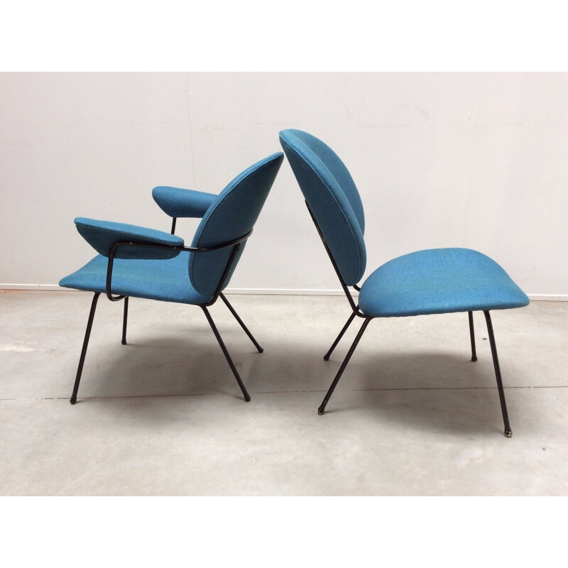 Pair of blue low armchairs by Willem Gispen - 1960s