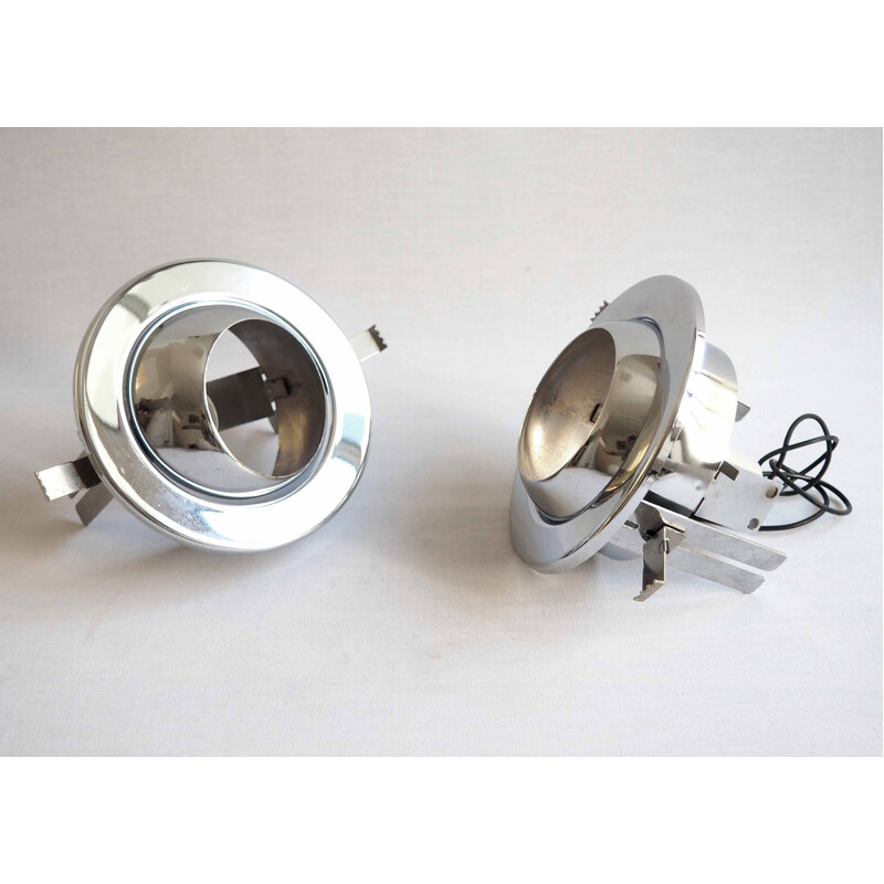 Pair of vintage chrome-plated stainless steel and ceramic spotlights for Targetti, 1970