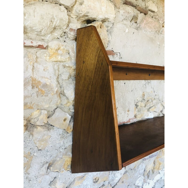 Vintage 2-level wooden wall shelf, 1970