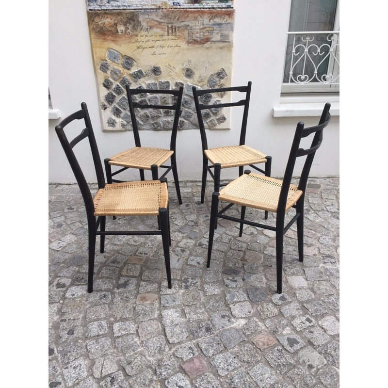 Set of 4 Italian wood chairs - 1960s