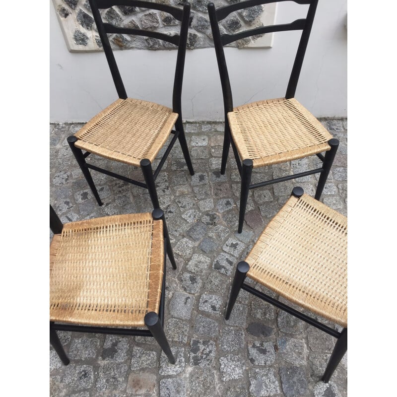 Set of 4 Italian wood chairs - 1960s