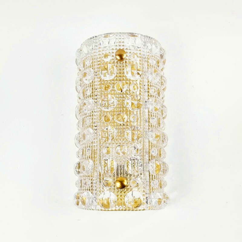 Vintage Venus wall lights in crystal glass and brass by Carl Fagerlund for Orrefors for Lyfa, Denmark 1960