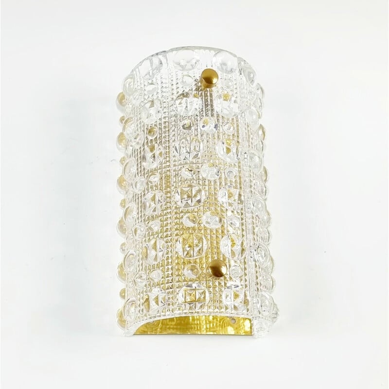 Vintage Venus wall lights in crystal glass and brass by Carl Fagerlund for Orrefors for Lyfa, Denmark 1960