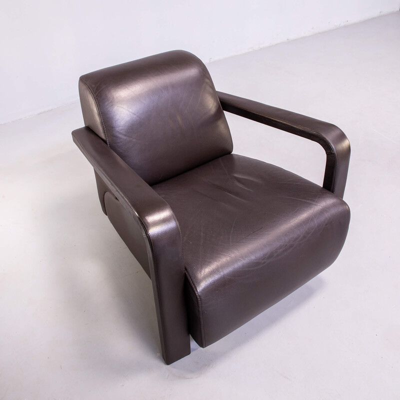 Pair of vitange 'Hemmingway' armchairs in dark brown leather by Hugo for Leolux