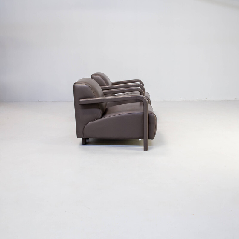 Paire de fauteuils vitange 'Hemmingway' en cuir marron foncé par Hugo pour Leolux