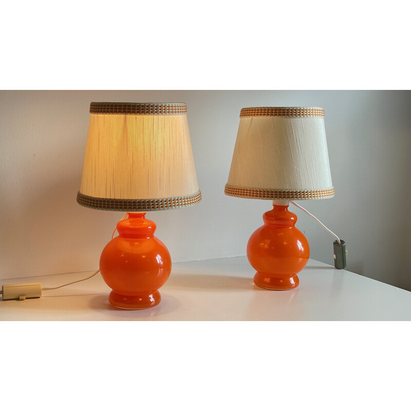 Paire de lampes vintage en verre orange, 1970