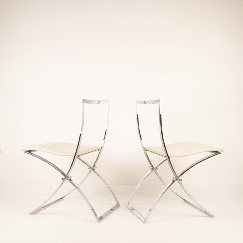 Vintage "Luisa" Stühle aus Chromstahl und weißem Skai von Marcello Cuneo für Mobel, Italien 1970
