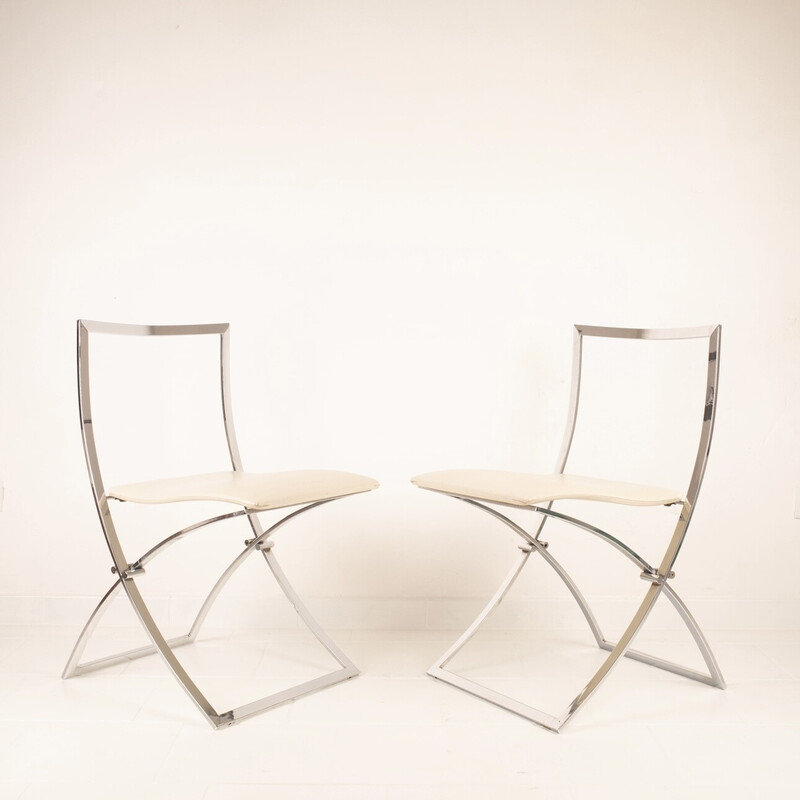 Cadeiras "Luisa" vintage em aço cromado e skai branco de Marcello Cuneo para Mobel, Itália 1970