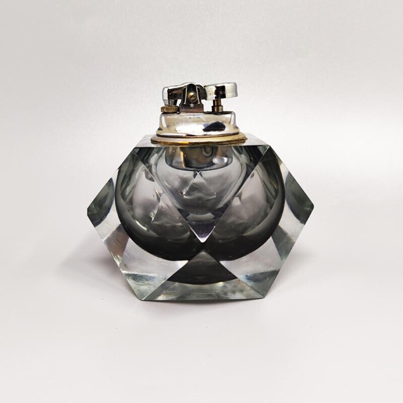 Vintage gray Murano glass Sommerso table lighter by Flavio Poli for Seguso, Italy 1960