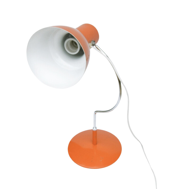 Vintage orange desk lamp in lacquered and chromed metal by J. Hurka for Napako, Czechoslovakia 1960