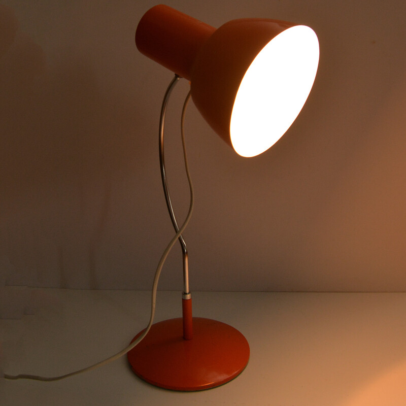 Vintage orange desk lamp in lacquered and chromed metal by J. Hurka for Napako, Czechoslovakia 1960