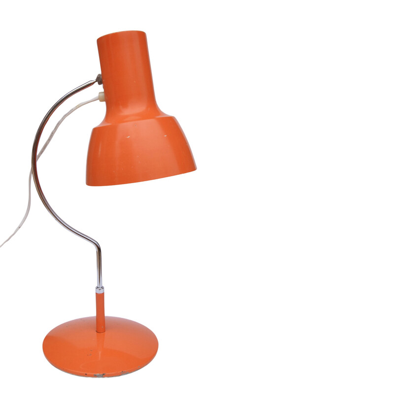 Lampe de bureau vintage orange en métal laqué et chromé par J. Hurka pour Napako, Tchécoslovaquie 1960