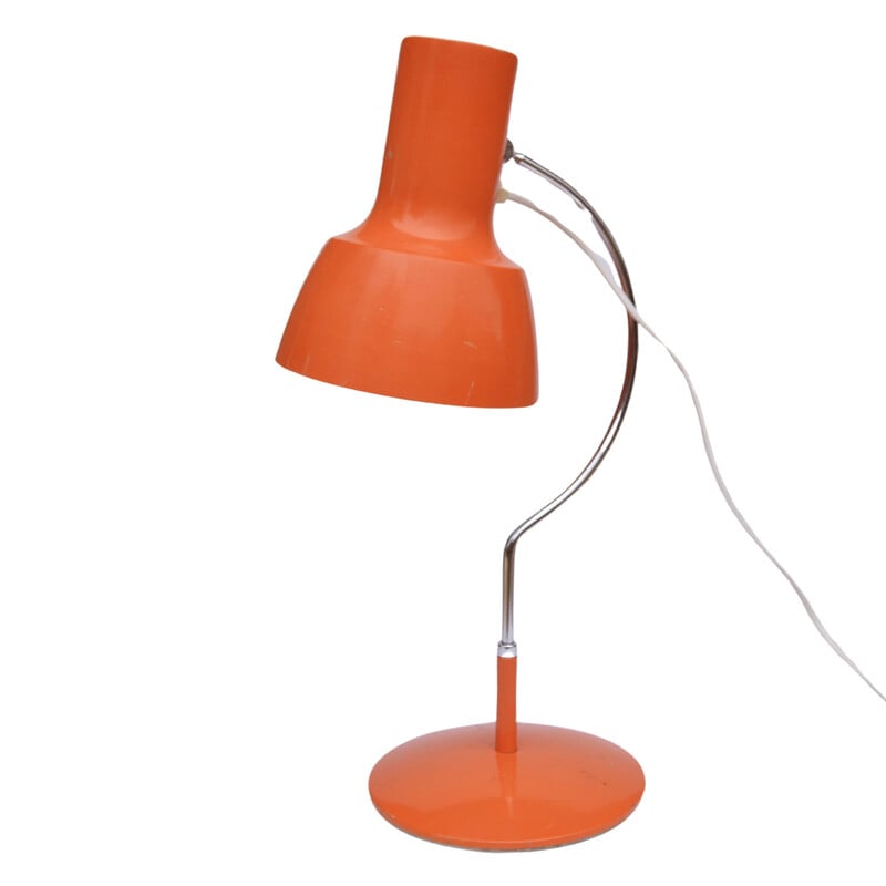 Vintage orange desk lamp in lacquered and chromed metal by J. Hurka for Napako, Czechoslovakia 1960