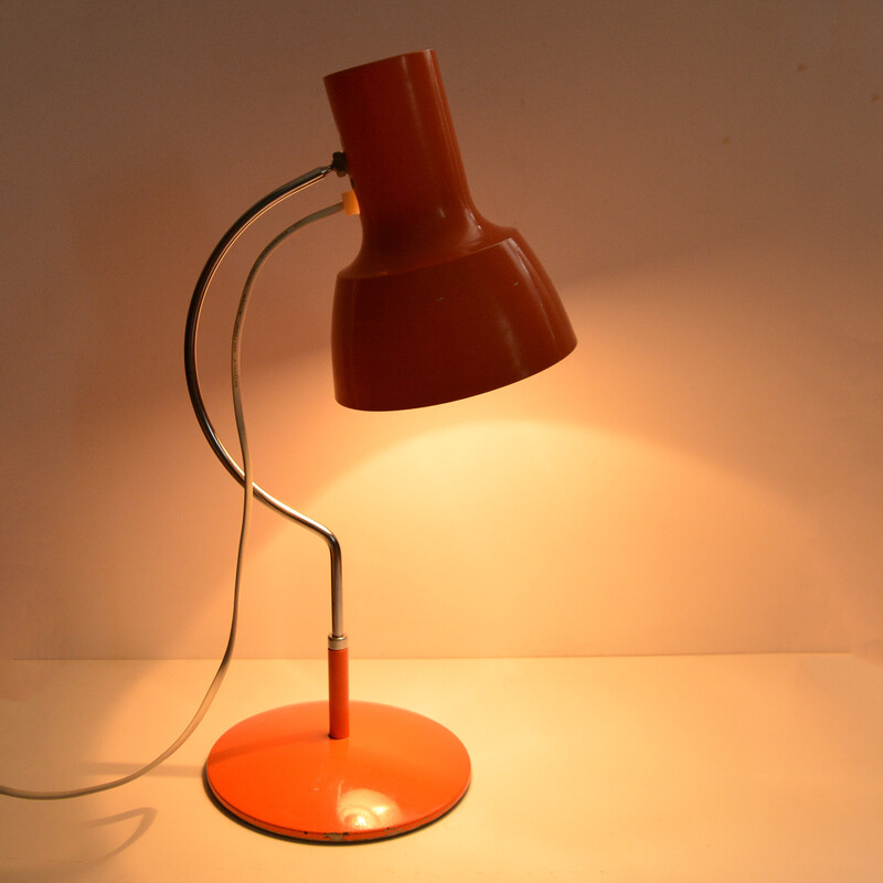 Vintage orange desk lamp in lacquered and chromed metal by J. Hurka for Napako, Czechoslovakia 1960