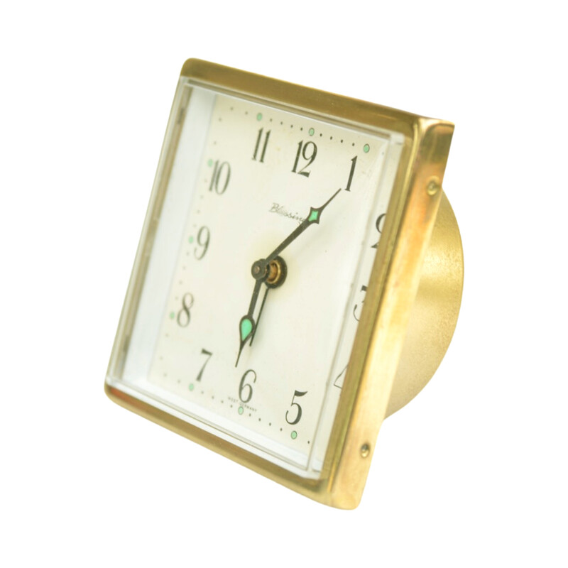 Vintage mechanical alarm clock in metal and brass, Germany 1970