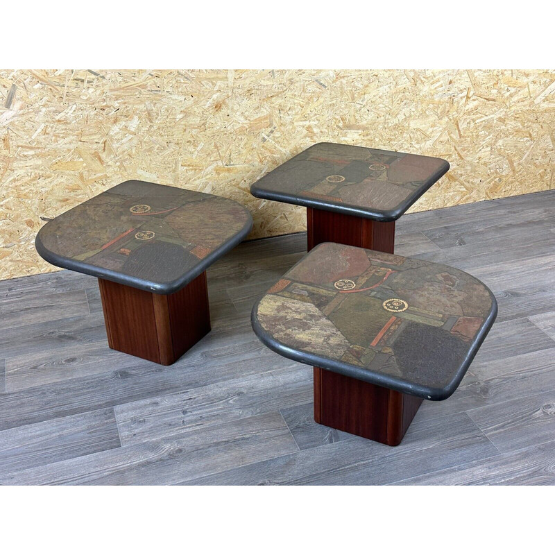 Conjunto de 3 mesas de centro vintage em madeira e metal de Paul Kingma para Kneip, Alemanha 1990