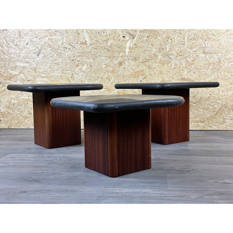 Set of 3 vintage coffee tables in wood and metal by Paul Kingma for Kneip, Germany 1990