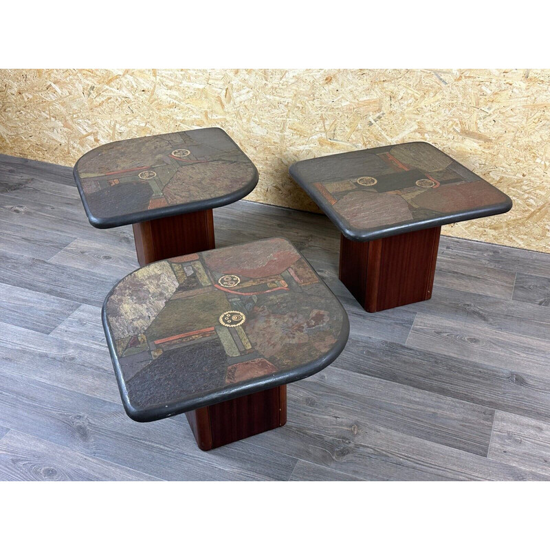 Set of 3 vintage coffee tables in wood and metal by Paul Kingma for Kneip, Germany 1990
