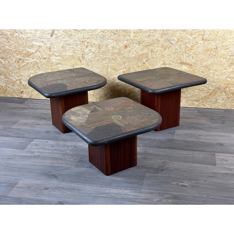 Set di 3 tavolini vintage in legno e metallo di Paul Kingma per Kneip, Germania 1990