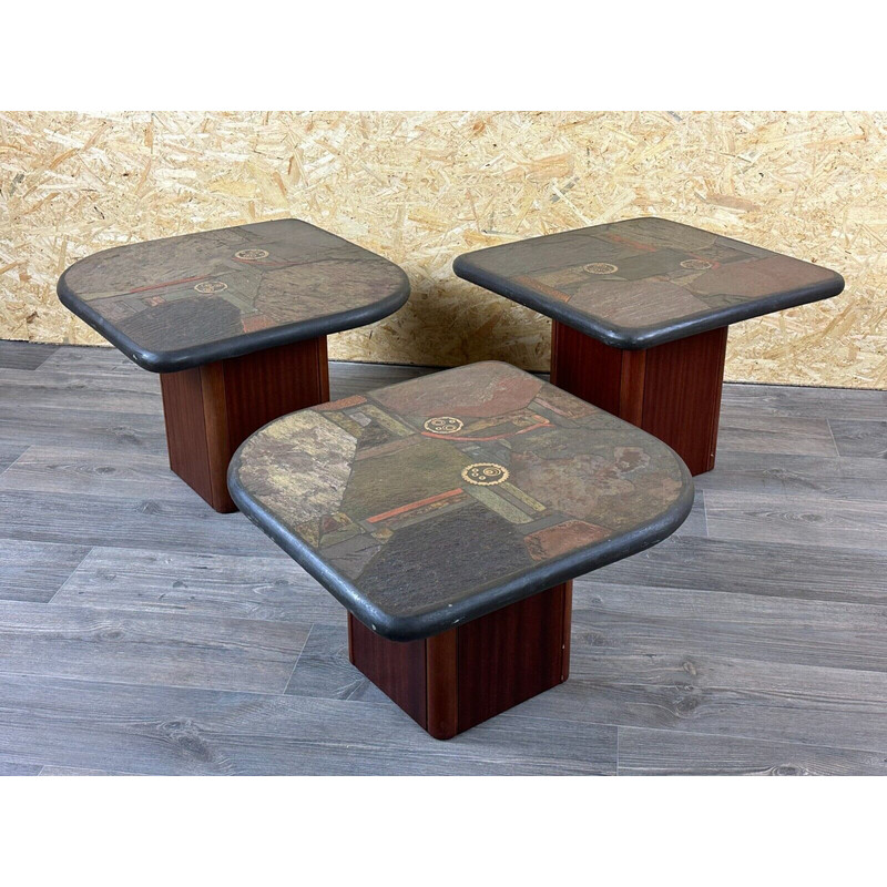Conjunto de 3 mesas de centro vintage em madeira e metal de Paul Kingma para Kneip, Alemanha 1990