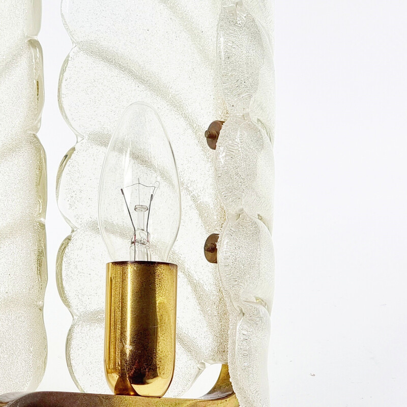 Vintage wandlamp van glas en messing door Carl Fagerlund voor Orrefors, 1960