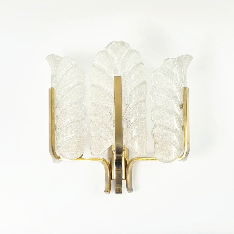 Vintage glass and brass wall lamp by Carl Fagerlund for Orrefors, 1960