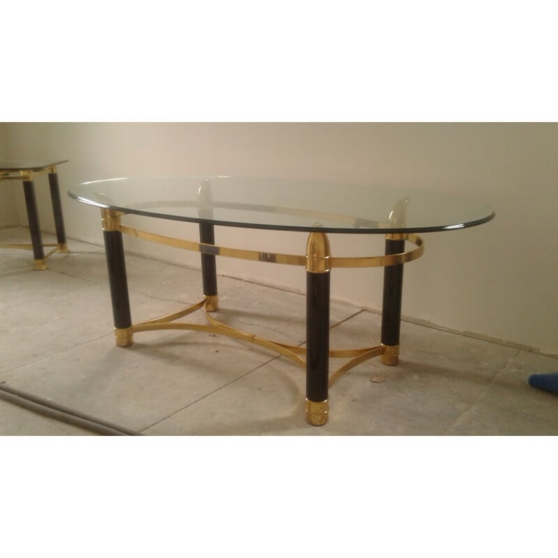 Black and gold Italian dining table in brass - 1980s