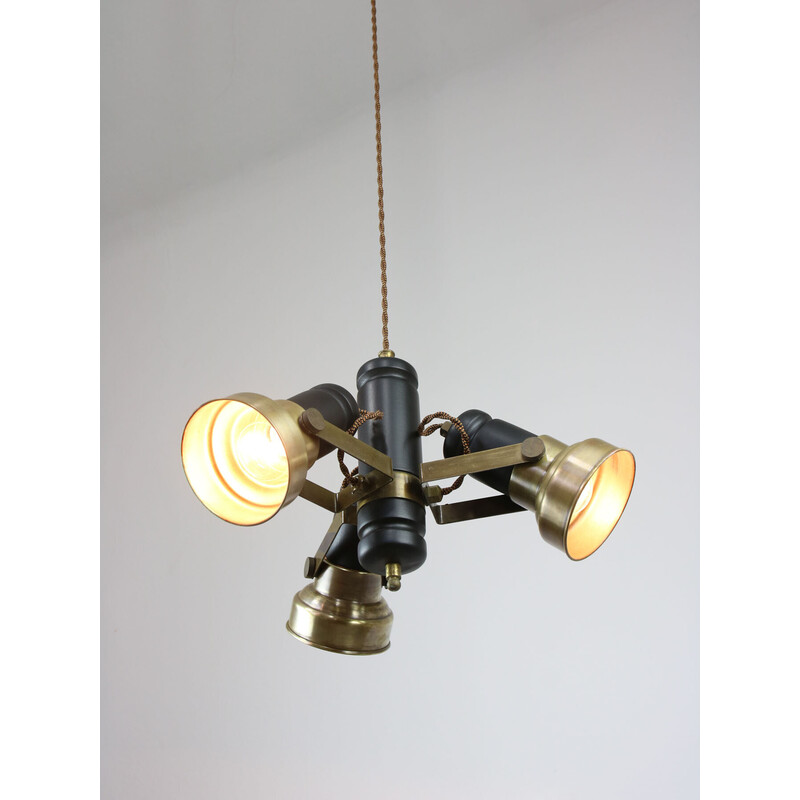 Vintage brass reflector chandelier, Italy 1970