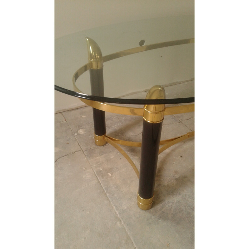 Black and gold Italian dining table in brass - 1980s