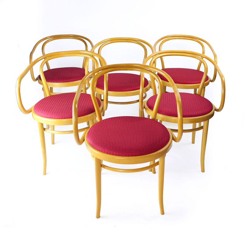 Lot de 6 chaises à repas vintage en bois courbé par Thonet pour Ton, 1960