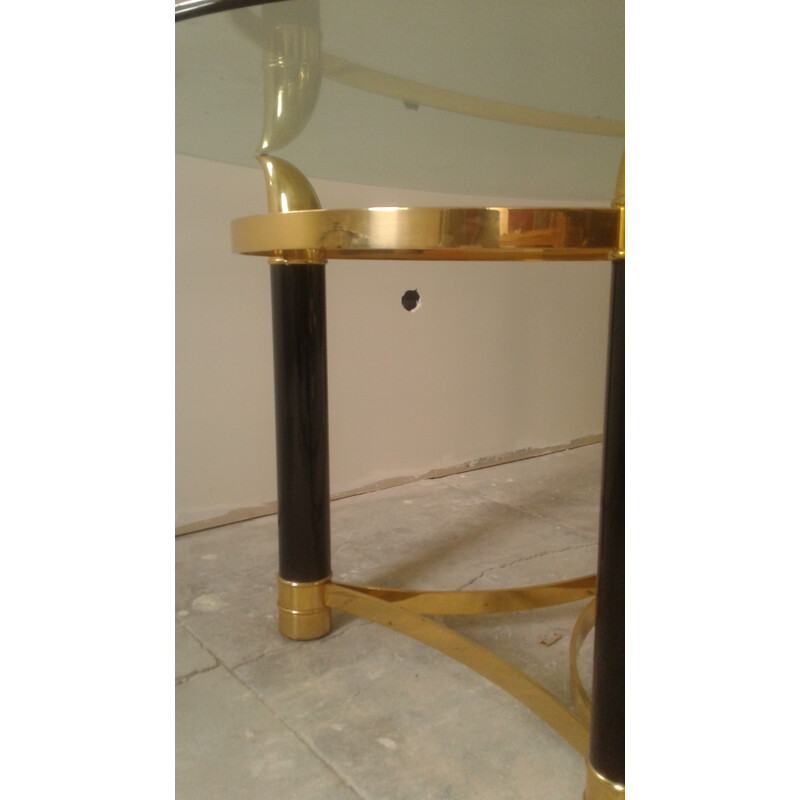 Black and gold Italian dining table in brass - 1980s