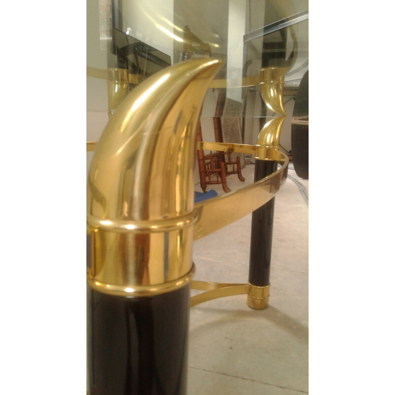 Black and gold Italian dining table in brass - 1980s