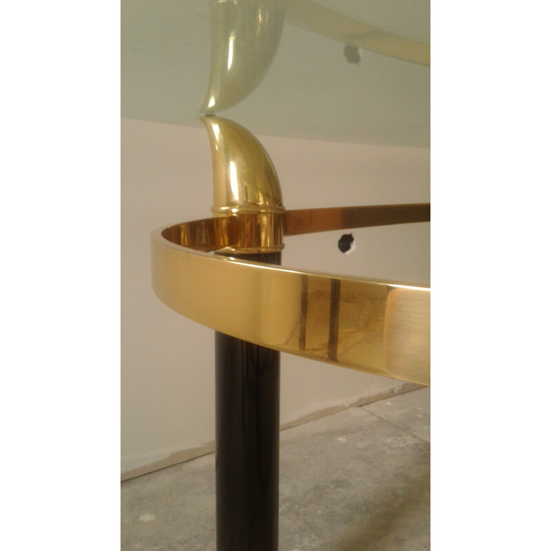 Black and gold Italian dining table in brass - 1980s